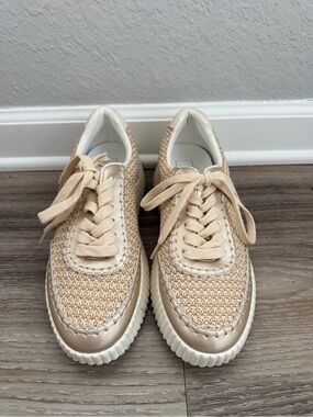 ShuShop Beige Woven Lace-Up Sneakers